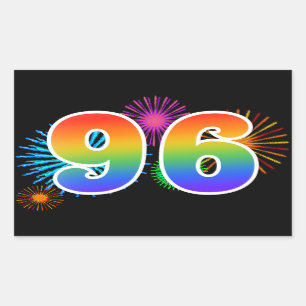 Fun Fireworks + Rainbow Pattern "96" Event Number Sticker