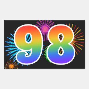 Fun Fireworks + Rainbow Pattern "98" Event Number Sticker