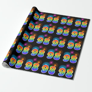 Fun Fireworks + Rainbow Pattern "98" Event Number Wrapping Paper