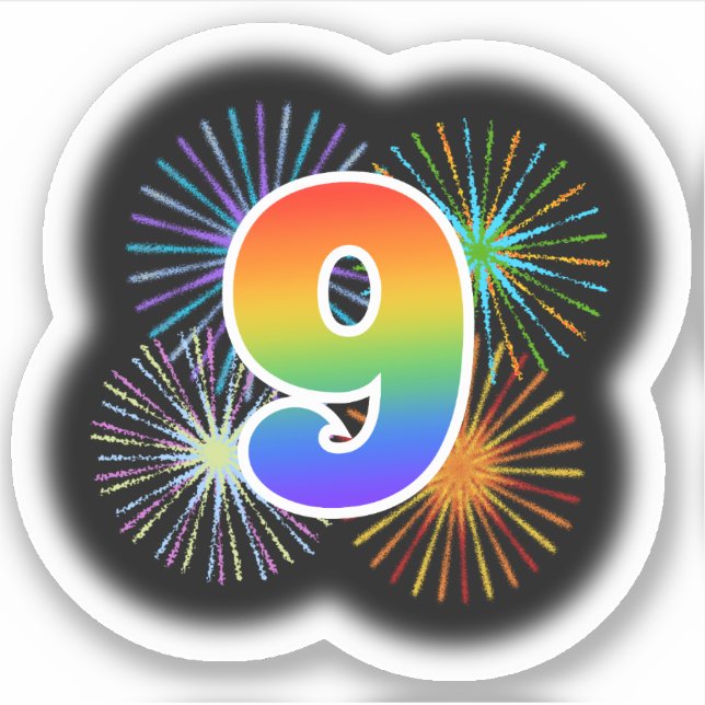 Fun Fireworks + Rainbow Pattern "9" Event # (Front)