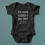 Fun First Father's Day Gift from Kids Humour Black Baby Bodysuit<br><div class="desc">Funny First Father's Day gift saying: "I'm your Father's Day gift - Mom says You're welcome ".This modernToddler T-shirt is perfect for the Dad who loves his kid as much as he loves and appreciates his lady. Great big and fun bold typography design.</div>