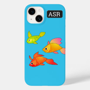 Fun fish design in bright colours on bright blue Case-Mate iPhone 14 case