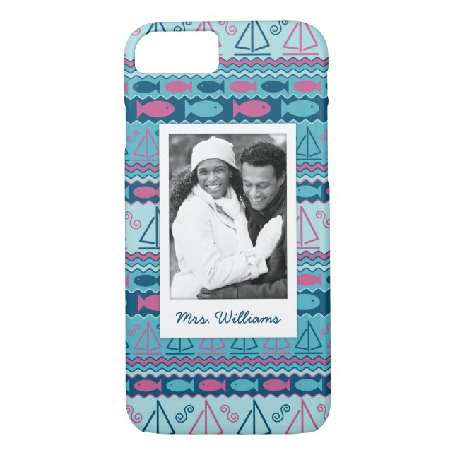 Fun Fish & Sailboat Pattern | Your Photo & Name Case-Mate iPhone Case (Back)