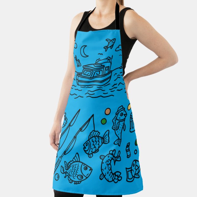 Fun Fishing Adventure Doodle Art Apron (Insitu)