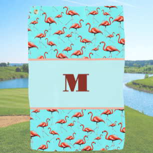 Fun Flamingo pink and aqua custom monogram ladies Golf Towel