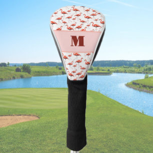 Fun Flamingo pink and white custom monogram ladies Golf Head Cover