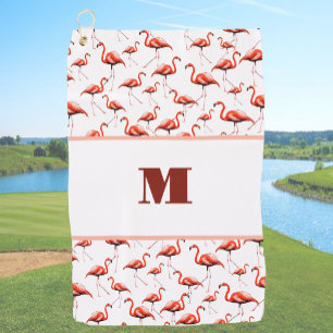 Fun Flamingo pink and white custom monogram ladies Golf Towel