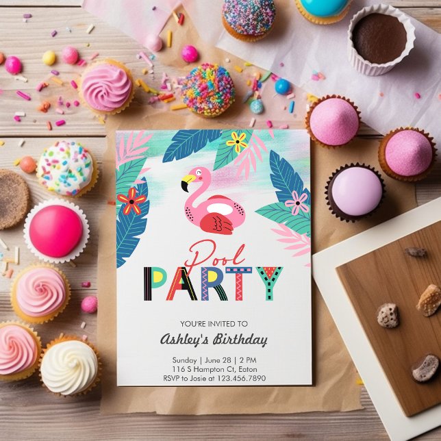Fun Flamingo Pool Party Birthday Invitation  (Creator Uploaded)