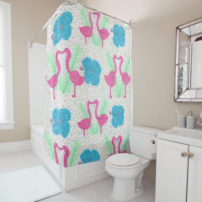 Fun Flamingo Shower Curtain (In Situ)