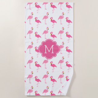 Fun Flamingos Pattern Monogrammed Beach Towel