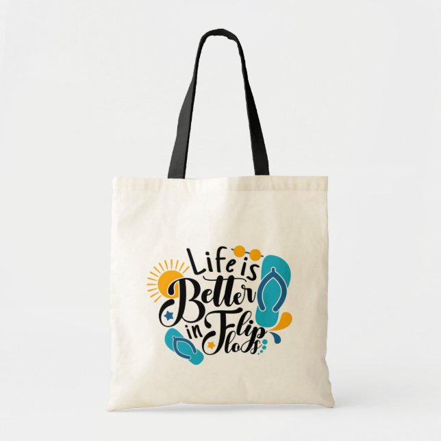 Fun flip flop life word art  tote bag (Front)