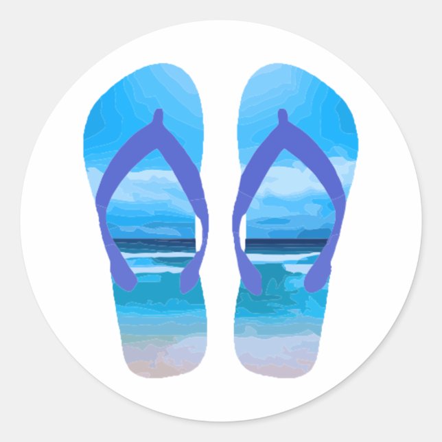 Fun Flip Flops Summer Beach Art for Vacation Classic Round Sticker (Front)