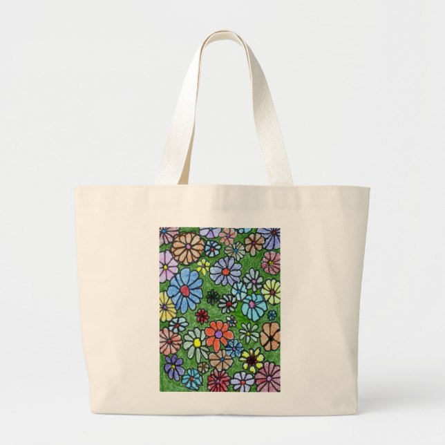 "Fun Floral #2" Floral Tote Bag (Front)