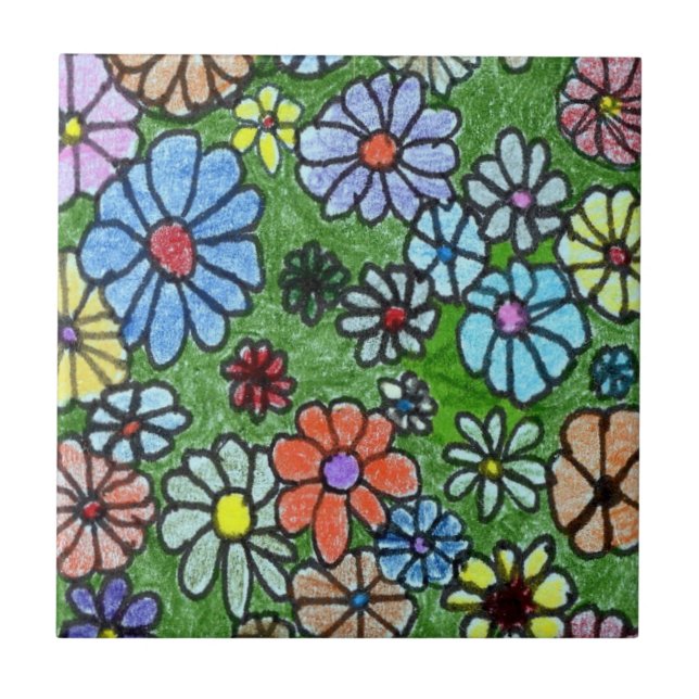 "Fun Floral 2" Kitchen Garden Ceramic  Tile (Front)