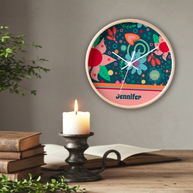Fun Floral Colourful Personalized Inspirivity Cloc Clock (Creator Uploaded)