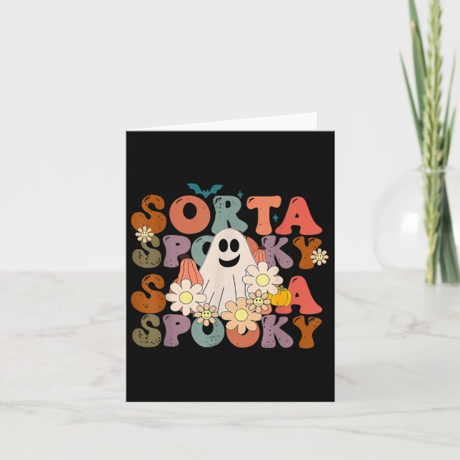 Fun Floral Ghost Halloween Fall Pumpkin Retro Sort Card (Front)