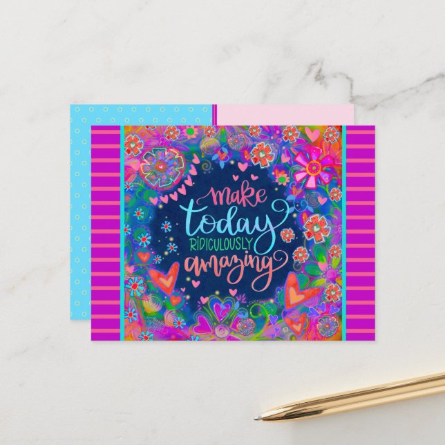 Fun Floral Hearts Ridiculously Amazing Quote  Postcard (Front/Back In Situ)