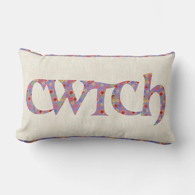 Fun Floral Lumbar Pillow, Welsh Cwtch Cushion (Front)