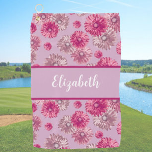 Fun floral pink personalized name gift for golfer golf towel