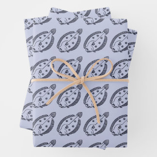 Fun Flounder Fish in Deepest Blue on Light Purple Wrapping Paper Sheet