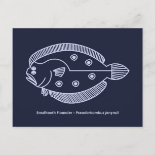 Fun Flounder Fish in Light Purple on Deepest Blue Postcard