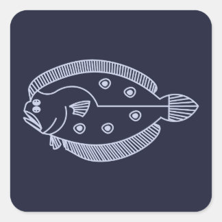 Fun Flounder Fish in Light Purple on Deepest Blue Square Sticker