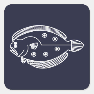 Fun Flounder Fish in White on Deepest Blue Square Sticker