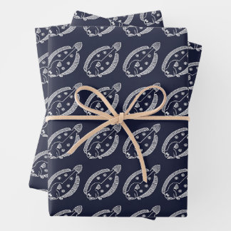 Fun Flounder Fish in White on Deepest Blue Wrapping Paper Sheet