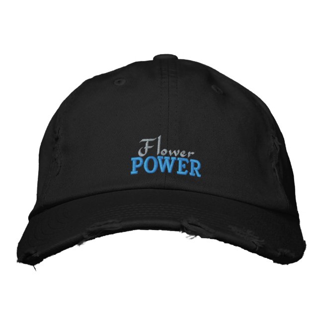 Fun Flower Power Rustic Pink Turquoise Black Embroidered Hat (Front)