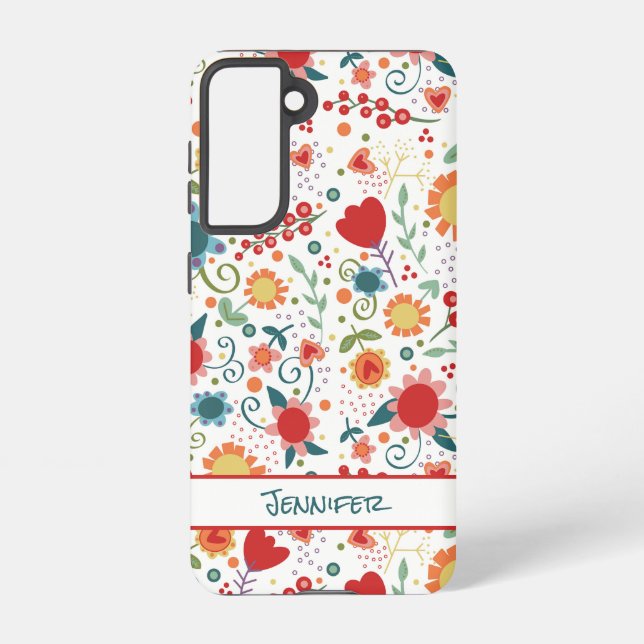 Fun Flowers Customized Floral Girly Cute Hearts Samsung Galaxy S21 Case (Back)