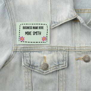Fun Flowers Green Name Badge