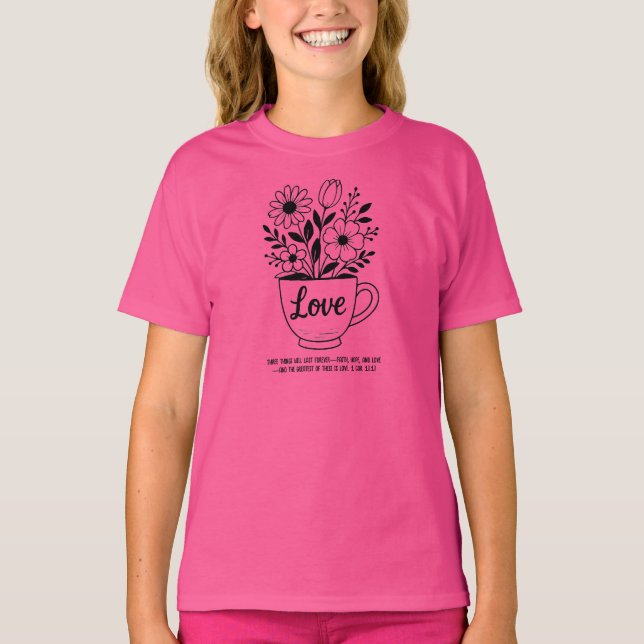 Fun Flowers in a tea cup  T-Shirt (Front)