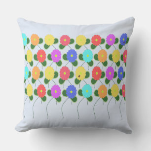 Fun Flowers on Pale Blue Outdoor Pillow