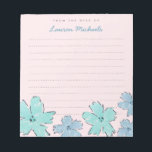 Fun Flowers Personalized Memo Notepad<br><div class="desc">Watercolor flowers in mint green and blue decorate the bottom of this notepad.  Easy to customize with your own name!  Lined with hand drawn dotted lines.  The background colour can be customized to any colour you'd like.</div>