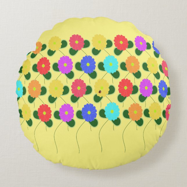 Fun Flowers Round Pillow (Front)