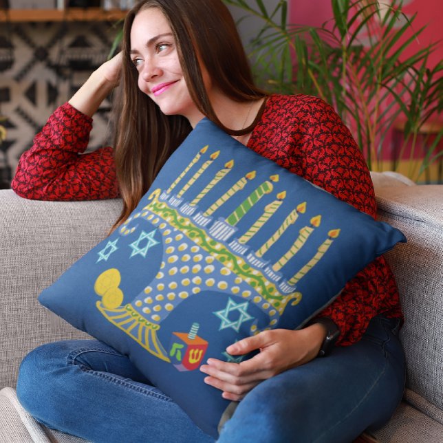 Fun Folk Art Hanukkah Menorah  Throw Pillow (Creator Uploaded)