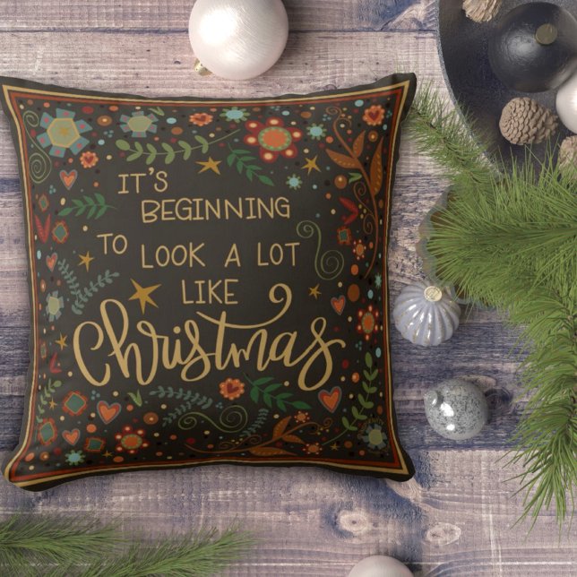Fun Folk Christmas Quote Holiday Inspirivity Throw Pillow (Creator Uploaded)