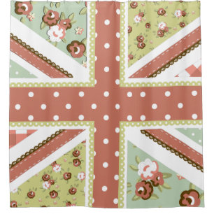 Fun Folk Quilt British Union Jack Flowers browns