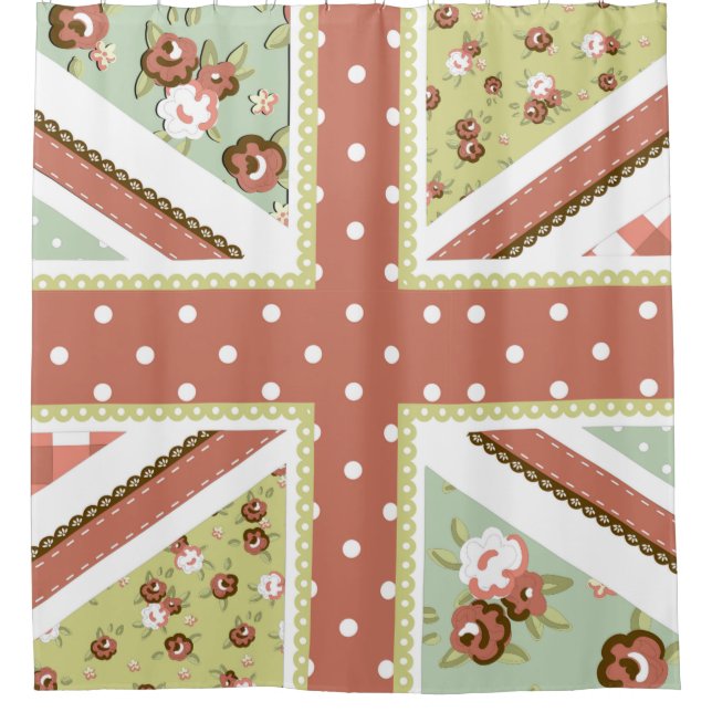 Fun Folk Quilt British Union Jack Flowers browns (Front)