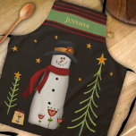 Fun Folk Snowman Whimsical Christmas Inspirivity Apron<br><div class="desc">Cute Personalized Folk Snowman Christmas apron. Add some spice to your kitchen with this fun-lovin’ Inspirivity apron. This trendy apron would look great on you as you’re whipping up those healthy meals. The whimsical hearts and flowers add joy to this hand drawn art piece. The fun pop of colour makes...</div>