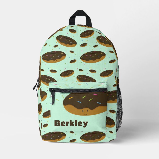 Fun Food Doughnut Kids Name Printed Backpack (Front)