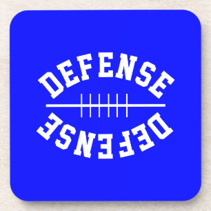 Fun Football DEFENSE Text On Bright Royal Blue Coaster