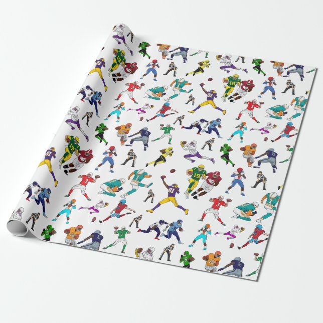 Fun Football Players Illustrations Pattern Wrapping Paper (Unrolled)