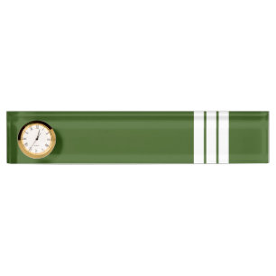 Fun Forest Green Triple White Racing Stripes Clock Nameplate