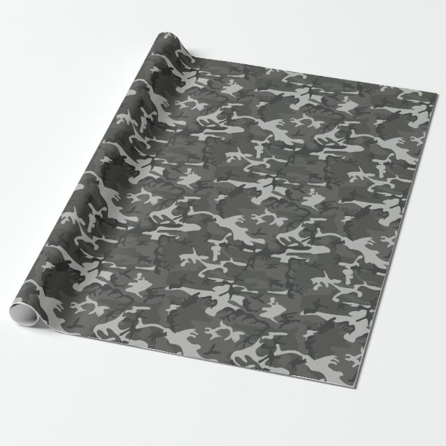 Fun Four Colour Grey Shadows Camouflage Wrapping Paper (Unrolled)