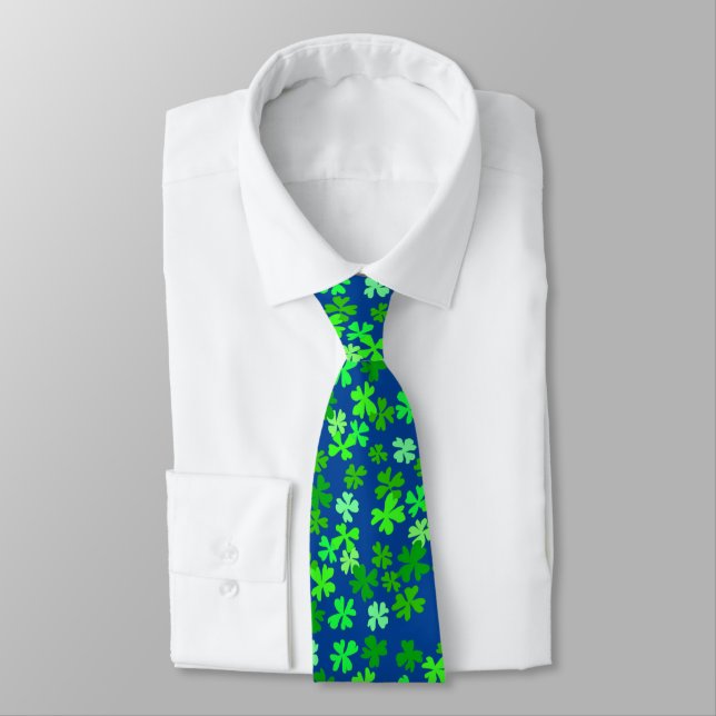 Fun Four Leaf Clovers on Navy Blue Tie (Tied)