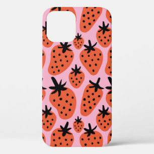 Fun free hand flower and strawberry drawing. Seaml iPhone 12 Case