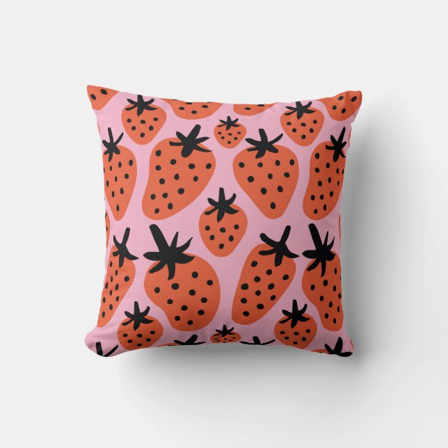Fun freehand drawing strawberry seamless pattern d throw pillow (Front)
