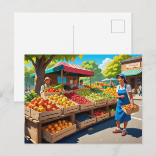 Fun fresh fruit vendors postcard