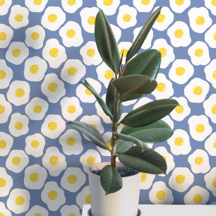 Fun Fried Eggs Blue Pattern Wallpaper